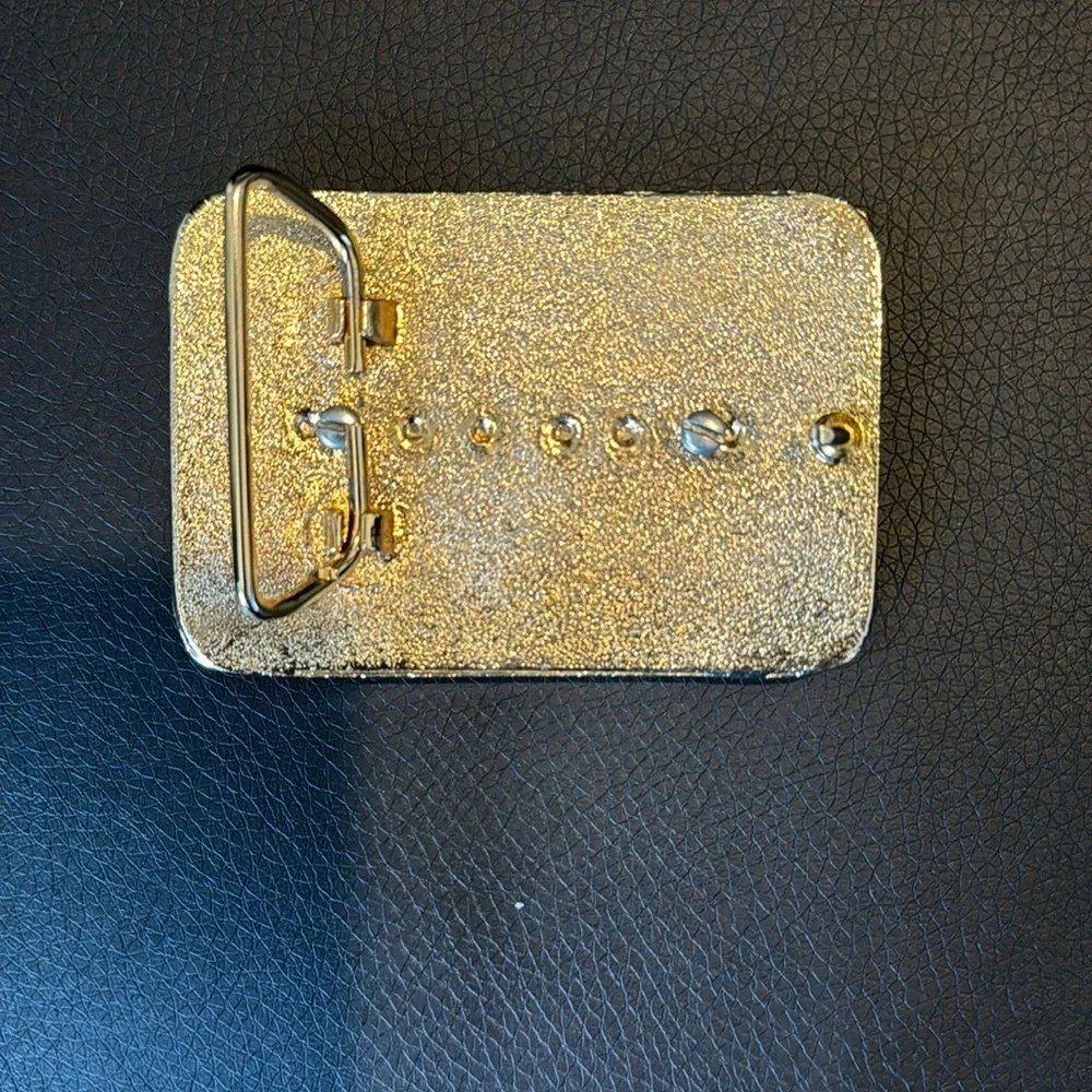 USA Made Belt Buckle Gold Plated with Lapis Lazuli and Southwest Floral Design